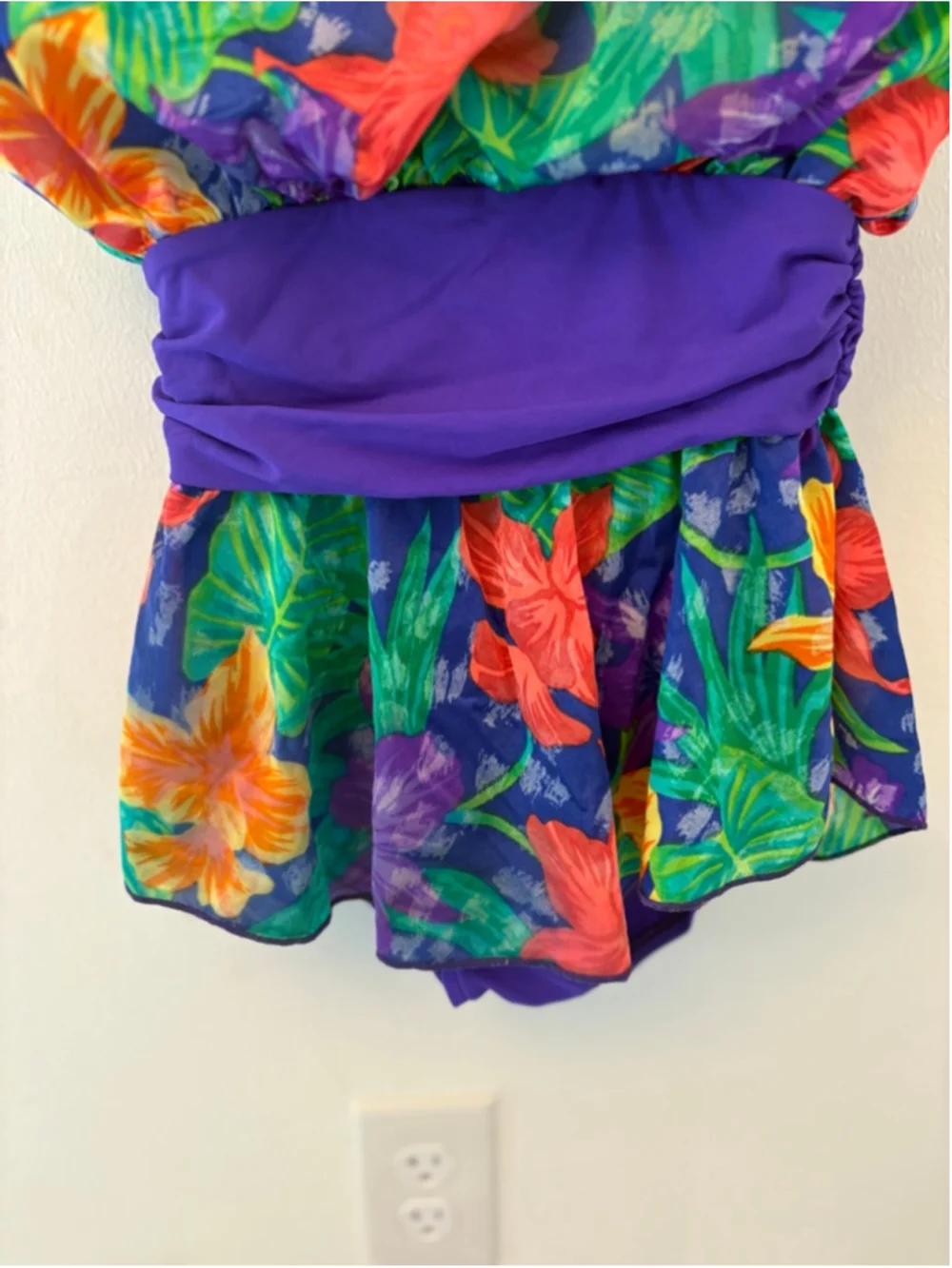Vintage Sun Streak Tropical Swimsuit Size 8 Floral One Piece Skirted